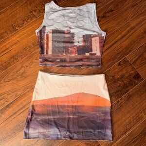 Source Unknown Urban Print Two-Piece Dress - Brown and Orange